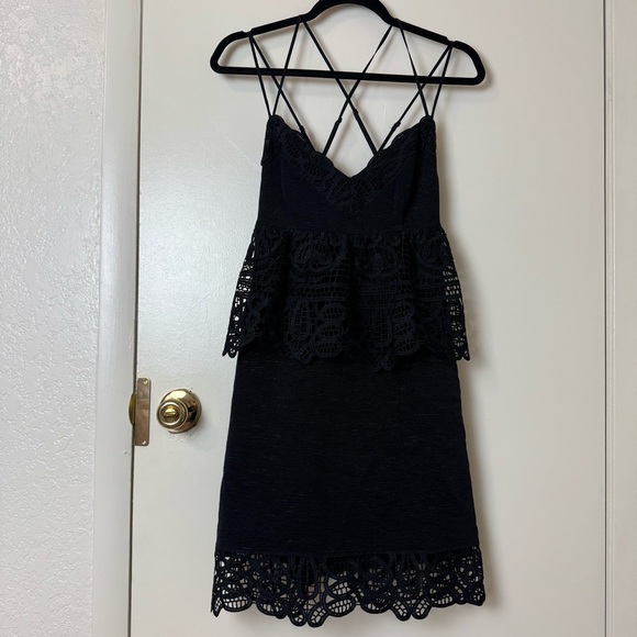 Gianni Bini Monica Black Lace Peplum Crisscross Straps Dress Size 4 - Picture 2 of 7